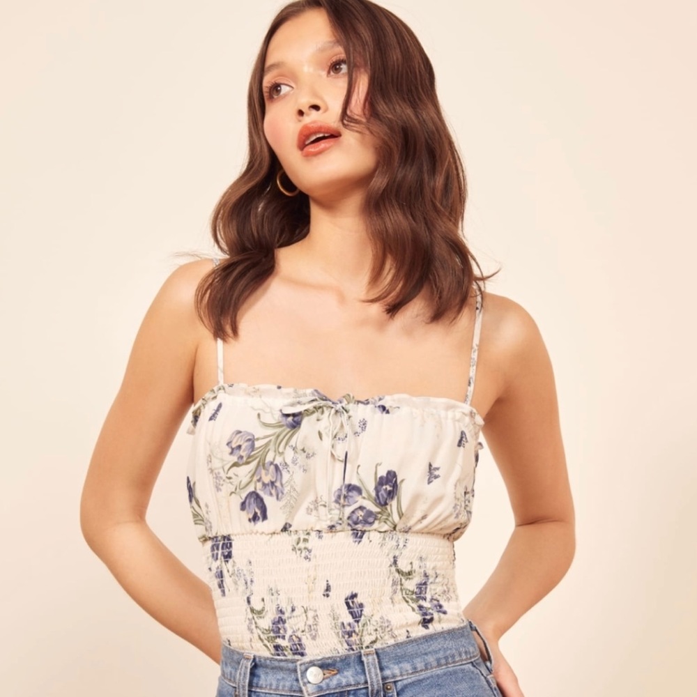 Reformation Shirred Floral Tank Top